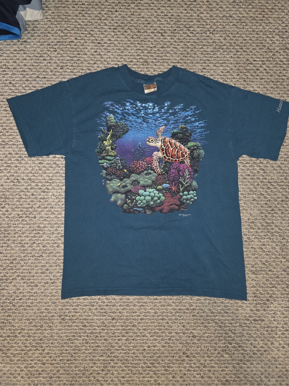 Vintage Stitch Hawaiian Sea Turtle Graphic Tee - Teal